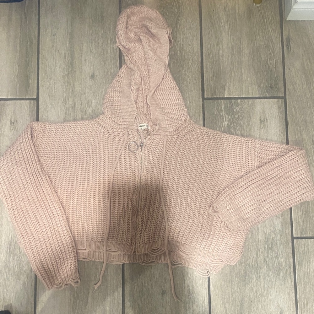Miracle Blush Hooded Knit Cardigan